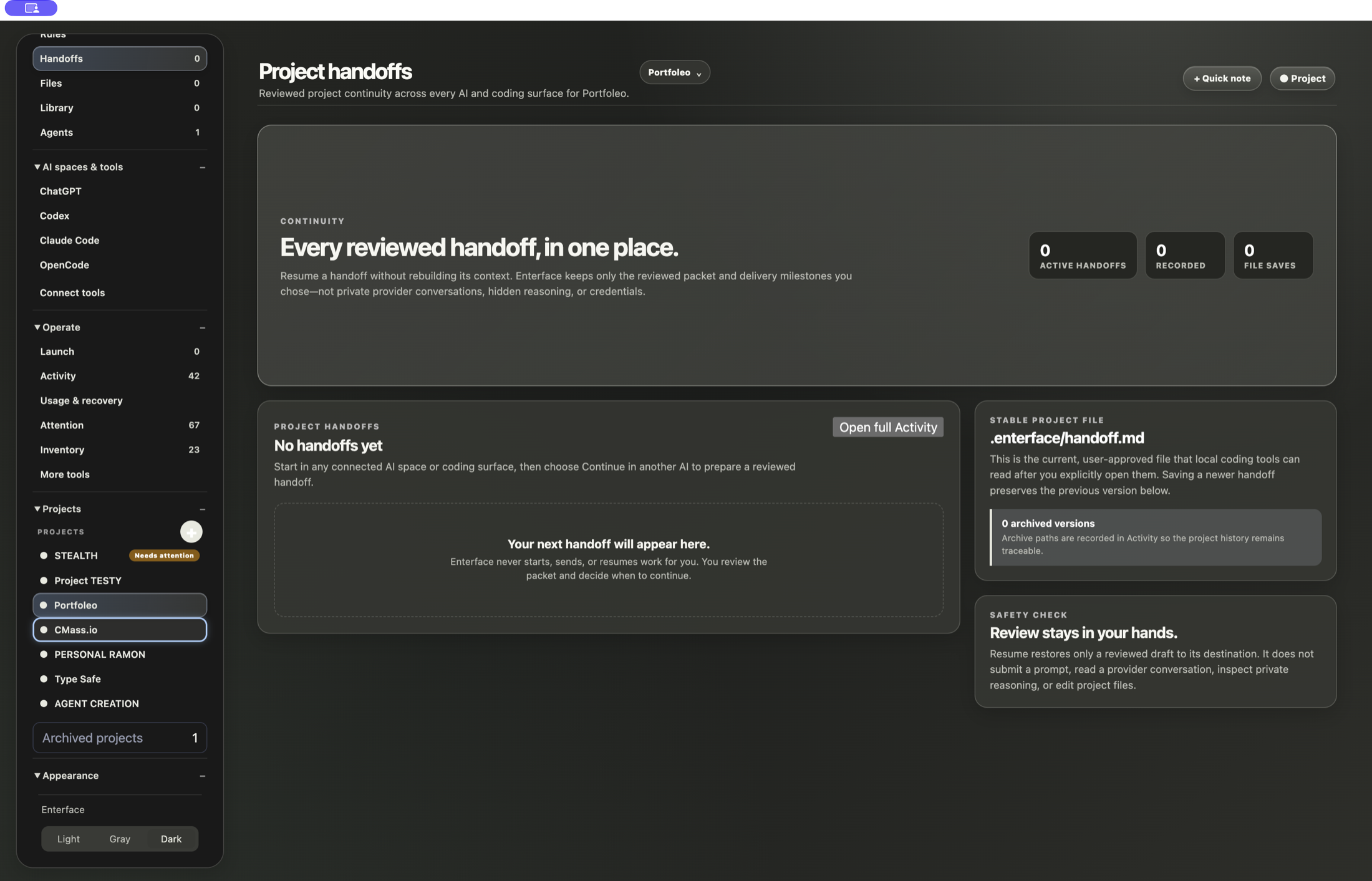 Current Enterface Project handoffs workspace
